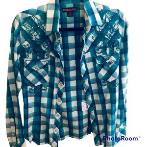 NWT Size S Rock & Roll Cowgirl Western Embroidered Shirt